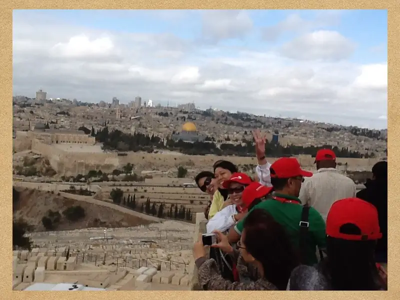 A group overlooking the Old City of Jerusalem